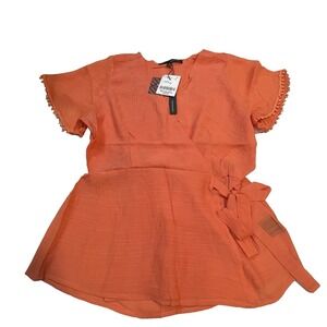 Harve Bernard Women's M Wrap Blouse V Neckline Tied Side Elastic Waist New‎